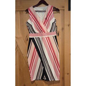 New! New York & Company Dress Pink Black Women's M Chevron Sleeveless Sheath NWT